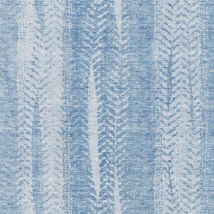 10' X 14' Striped Washable Area Rug With UV Protection (656537) - Sky Blue / Ivory