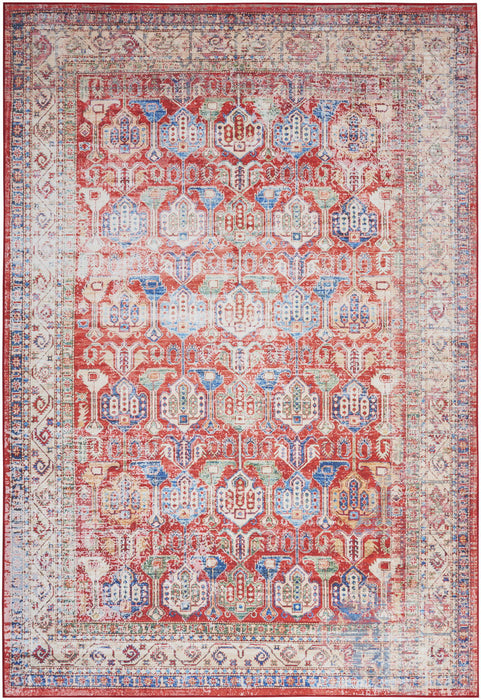 2' X 3' Oriental Distressed Non Skid Area Rug (573901) - Ivory / Red / Blue