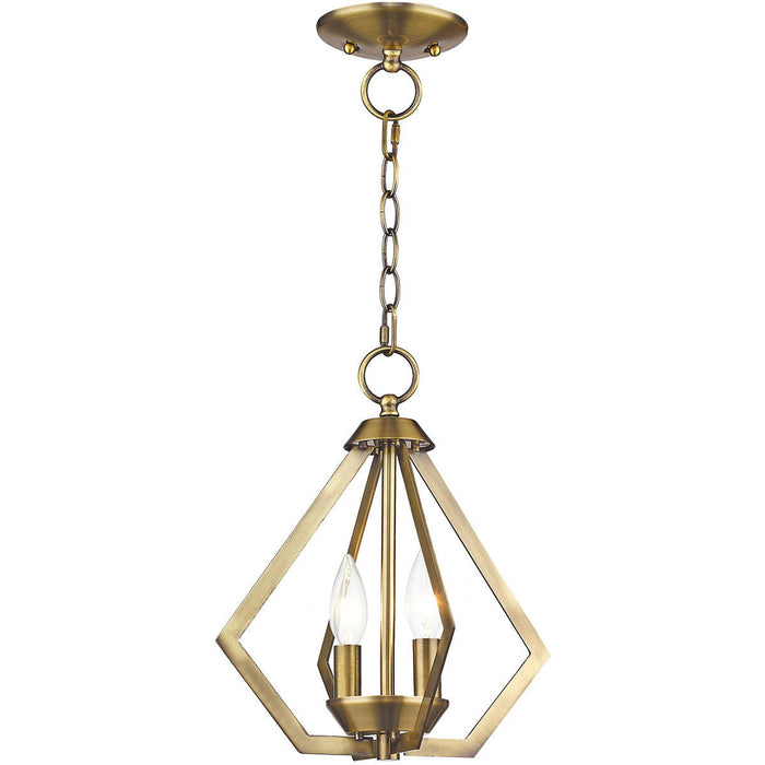 Two Light Dimmable Chandelier With Shades - Antiqued Brass