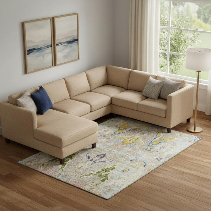 10' X 14' Floral Washable Area Rug With UV Protection (708475) - Beige / Blue / Gold