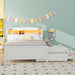 Giga full size platform bed with storage, LED headboard, twin trundle, and three drawers in white, showcasing the modern design.