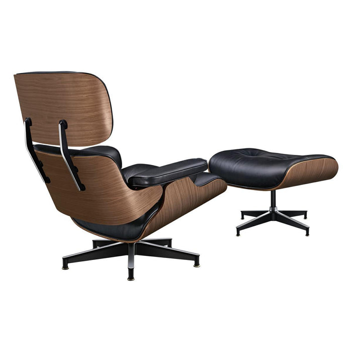 28" Tufted Leather Lounge Chair With Ottoman - Black And Light