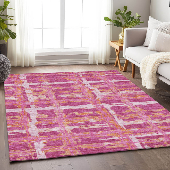 10' X 14' Transitional Striped Washable Area Rug With UV Protection - Blush