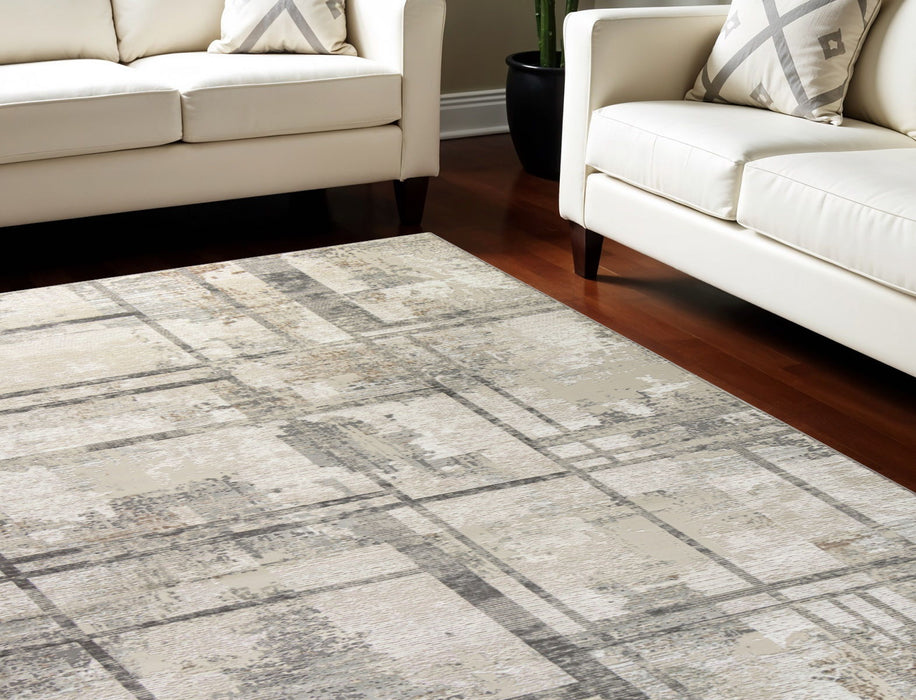 8' X 10' Abstract Non Skid Area Rug - Ivory And Black