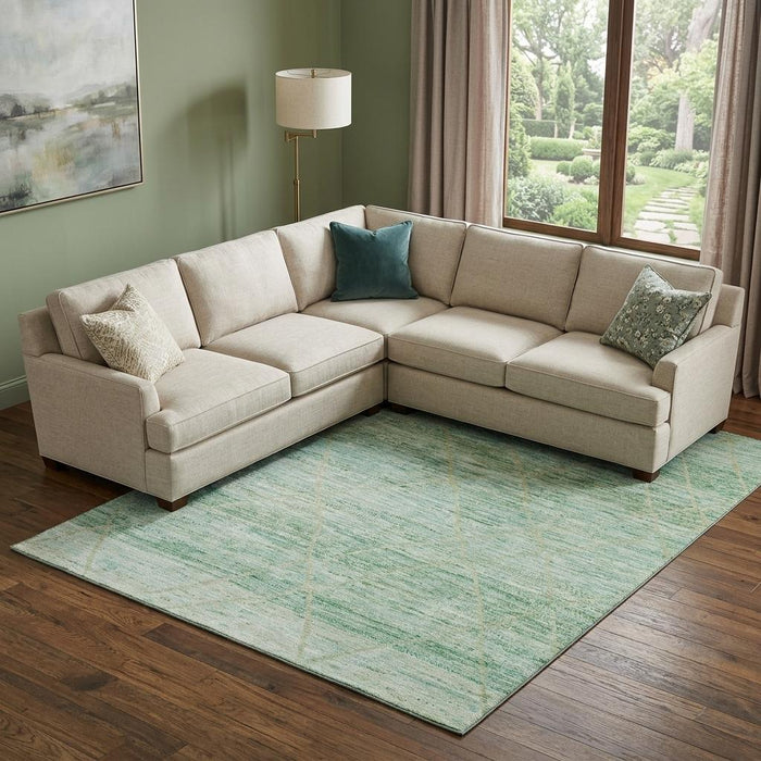 10' X 14' Abstract Geometric Washable Area Rug With UV Protection (696320) - Artichoke Green / Teal / Ivory
