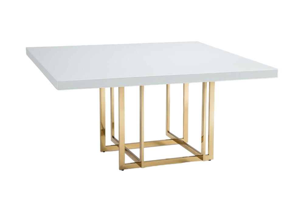 59" Wood And Metal Pedestal Base Square Dining Room Table - White