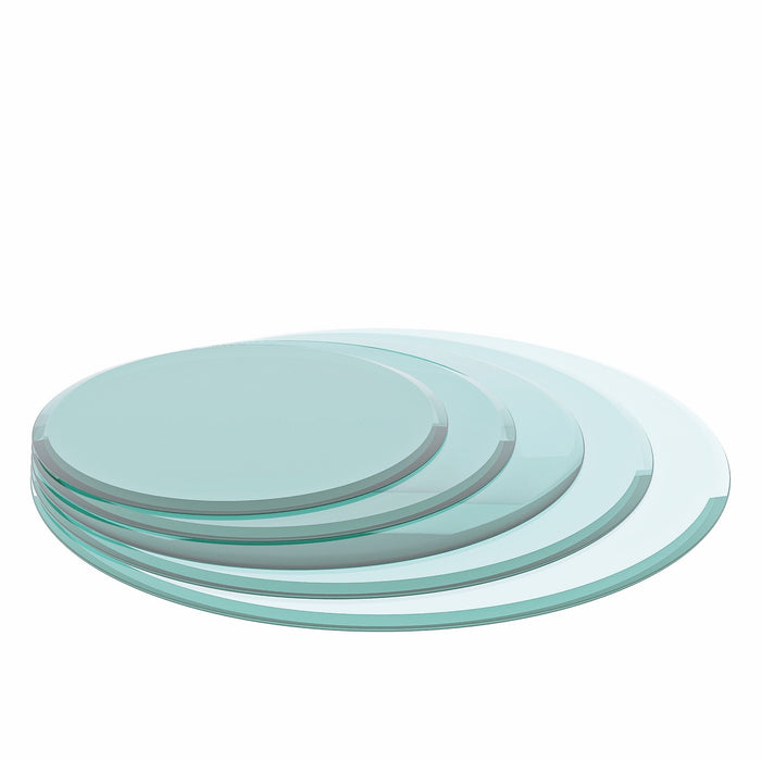 Giga 30-inch round tempered glass table top with beveled polished edge, clear transparent glass, 2/5 inch thick.