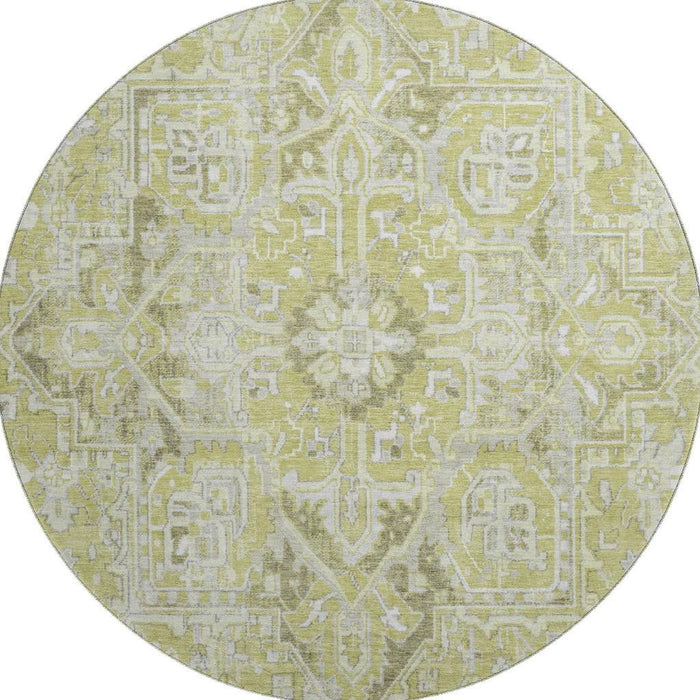 8' Oriental Washable Round Rug With UV Protection (649693) - Fern Green / Ivory
