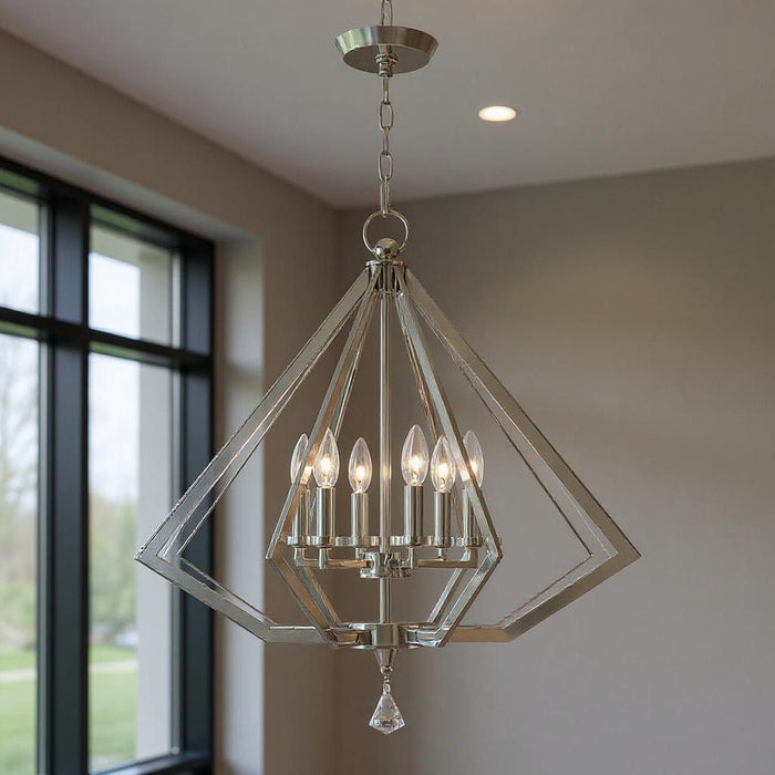 26'' Six-Light Dimmable Chandelier With Shades - Nickel