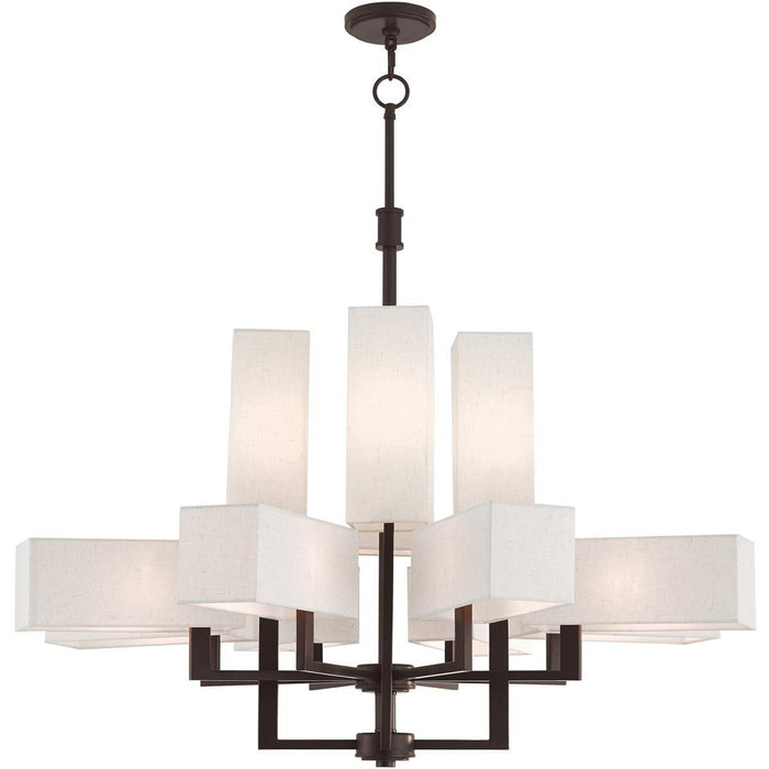 41" Twelve Light Dimmable Chandelier With Shades - Bronze