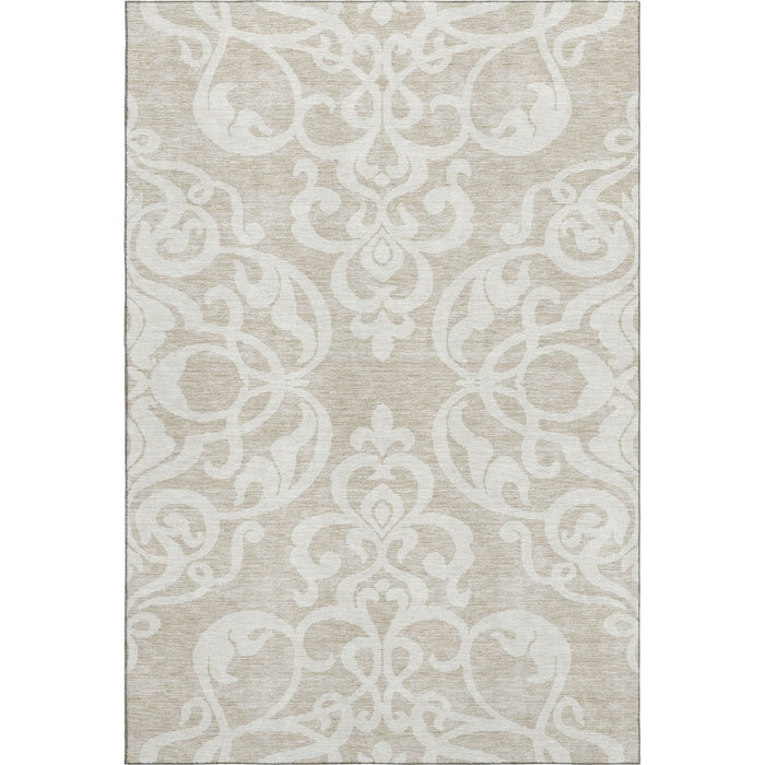 10' X 14' Damask Washable Area Rug With UV Protection (676896) - Beige / Ivory