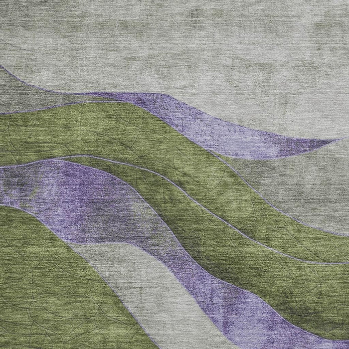 10' X 14' Abstract Washable Area Rug With UV Protection (707143) - Olive Green / Purple