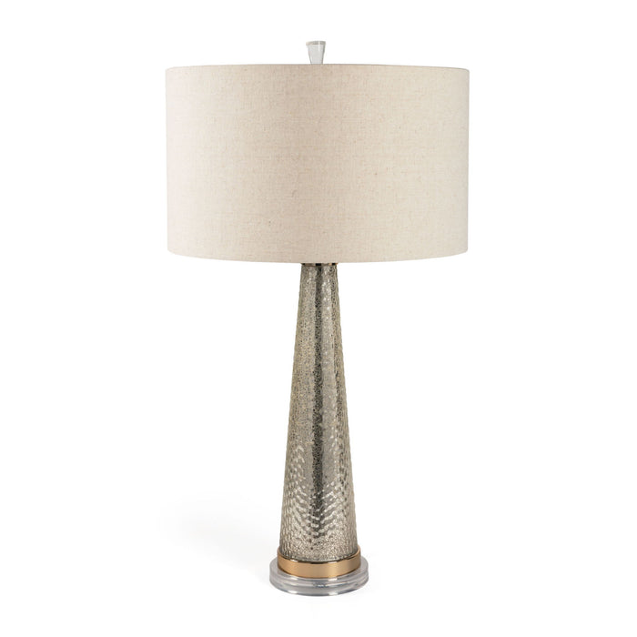32" Metallic Glass LED Table Lamp With Drum Shade - Beige / Silver / Gold