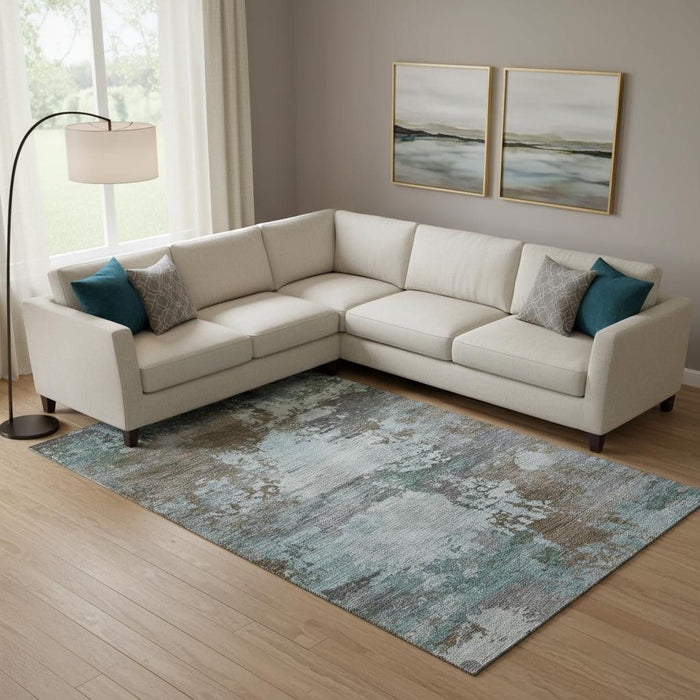 10' X 14' Abstract Washable Area Rug With UV Protection (716984) - Brown / Blue