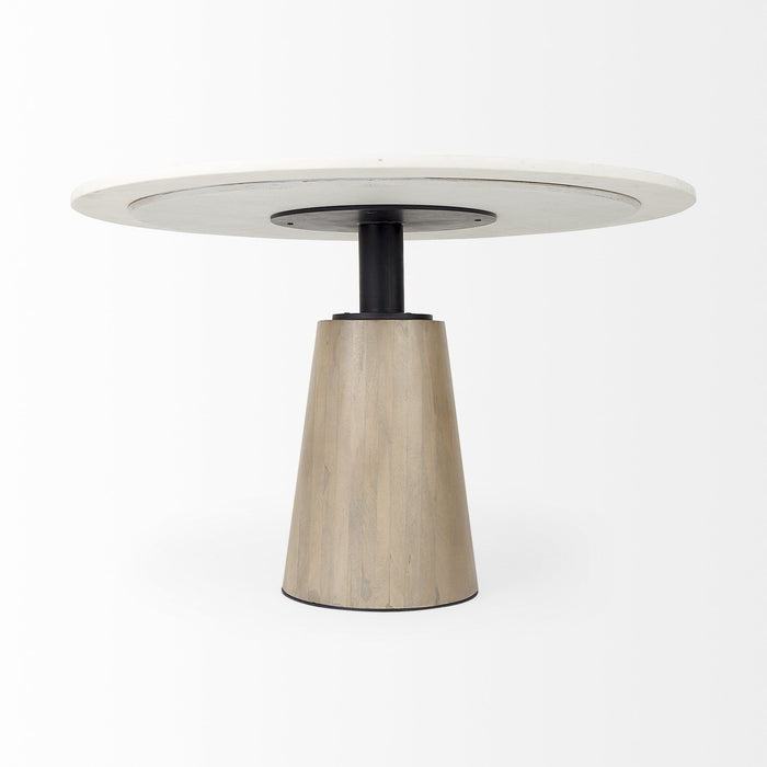 48" Rounded Marble Pedestal Base Dining Table - White / Natural