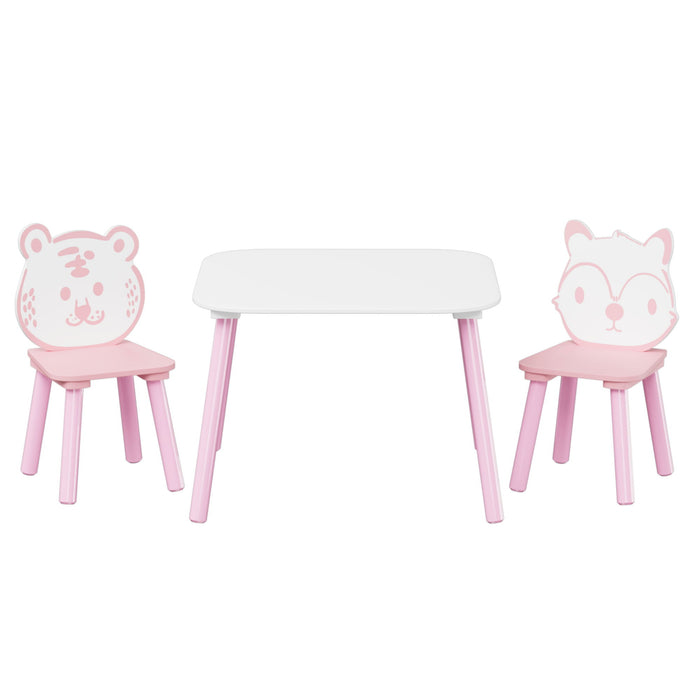 Giga pink and white wooden toddler table and chair set with animal backrest, perfect for young children.