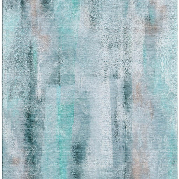 8' X 10' Abstract Washable Area Rug With UV Protection (648146) - Teal / Ivory