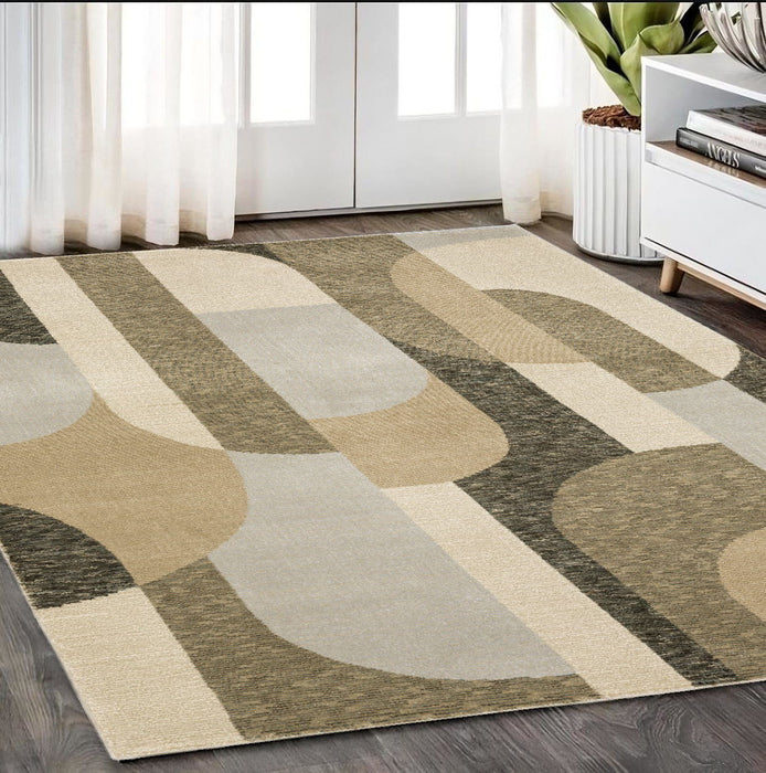 5' x 7' Geometric Power Loom Area Rug - Brown And Ivory