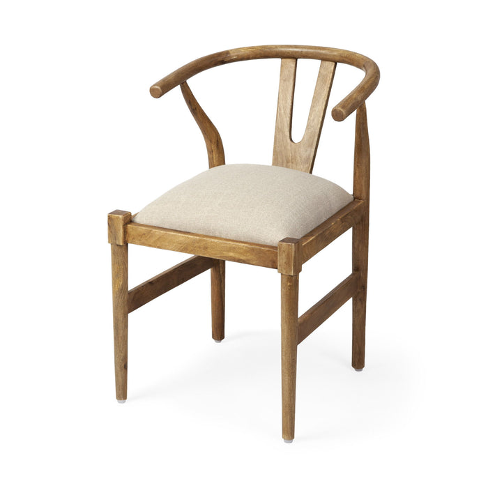 Upholstered Fabric Wishbone Back - Beige