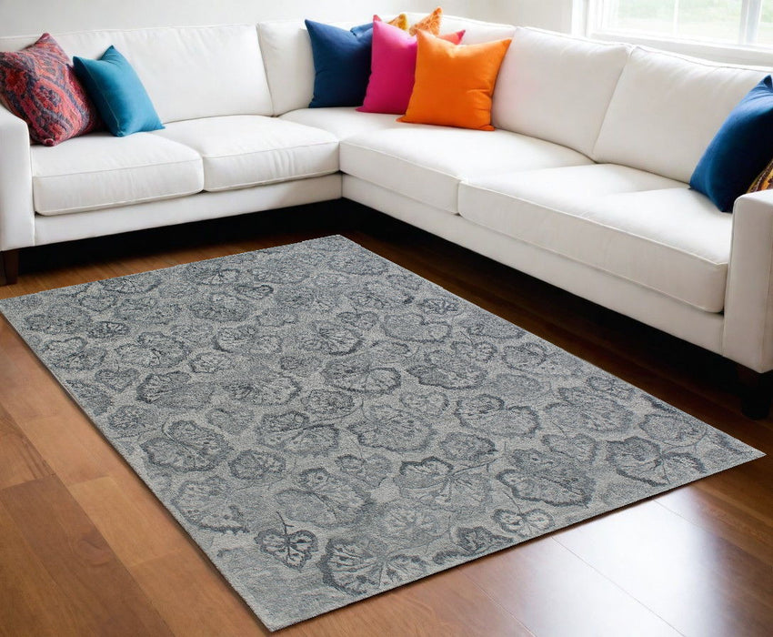9' x 12' Floral Hand Tufted Non Skid Area Rug - Silver