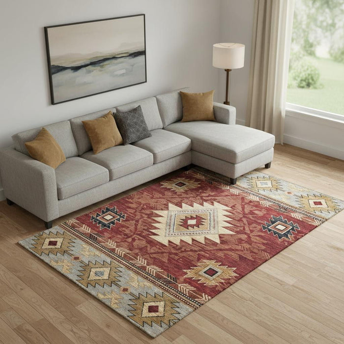 10' X 14' Geometric Washable Area Rug With UV Protection (700259) - Rust / Beige / Charcoal