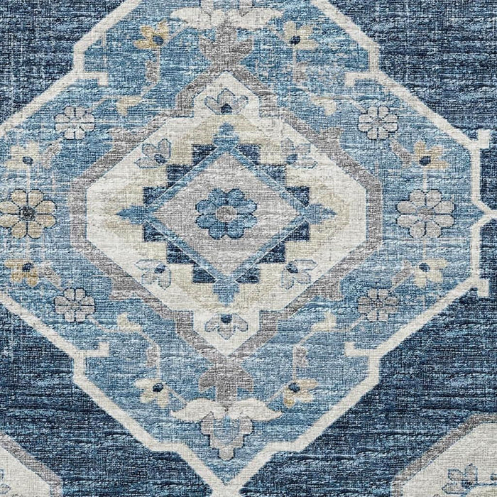 10' X 14' Tribal Distressed Washable Area Rug With UV Protection (644198) - Blue / Ivory