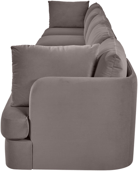 Meridian Furniture velvet performance fabric upholstered 5-piece stationary sectional sofa with plush cushions and modern design.