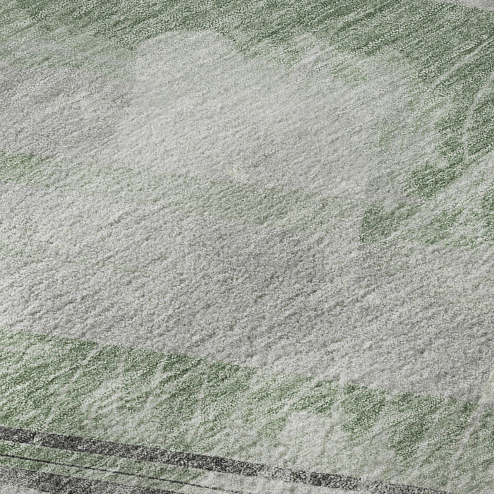 10' X 14' Striped Washable Area Rug With UV Protection (694272) - Artichoke Green / Charcoal / Ivory