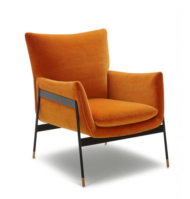 Velvet Solid Color Flared Arms Wingback Chair Metal Black Legs - Orange