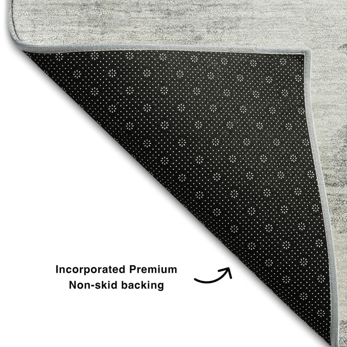 10' X 14' Abstract Washable Area Rug With UV Protection (657233) - Silver / Gray / Pewter