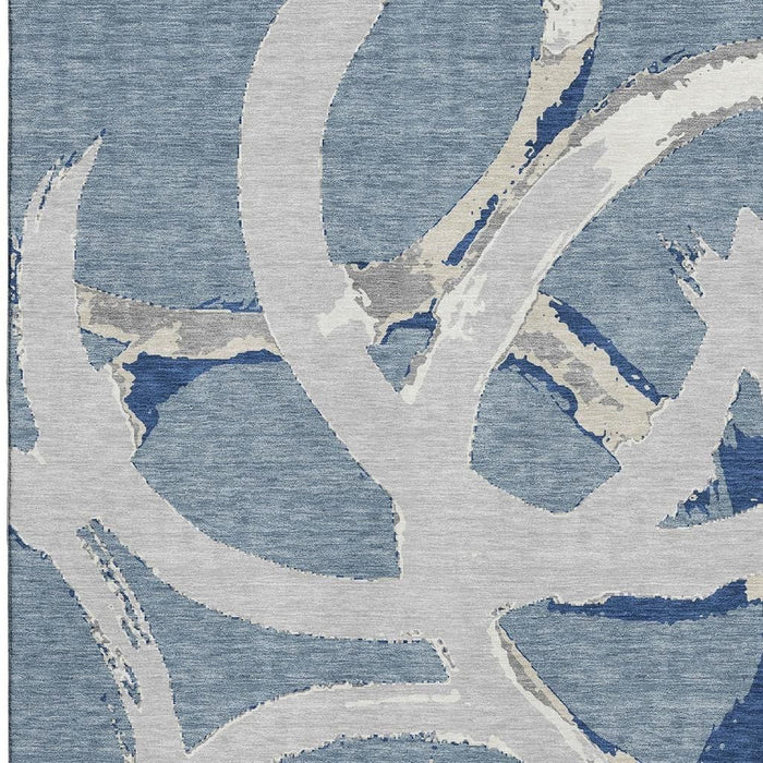 10' X 14' Abstract Washable Area Rug With UV Protection (680253) - Denim Blue / Gray / Ivory