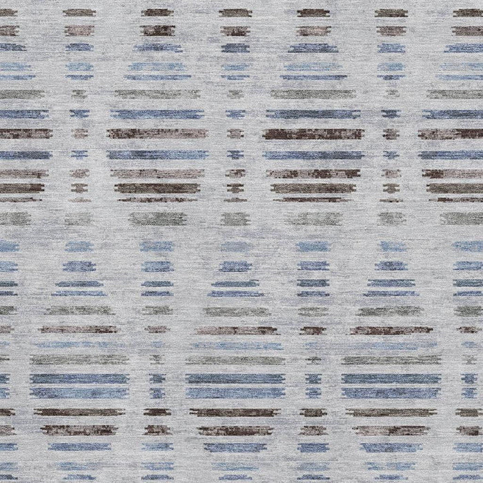 10' X 14' Striped Washable Area Rug With UV Protection (715045) - Light Taupe / Blue