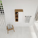 Giga wall-mounted bathroom linen cabinet with single door and three open shelves in black, light oak, or white finish.