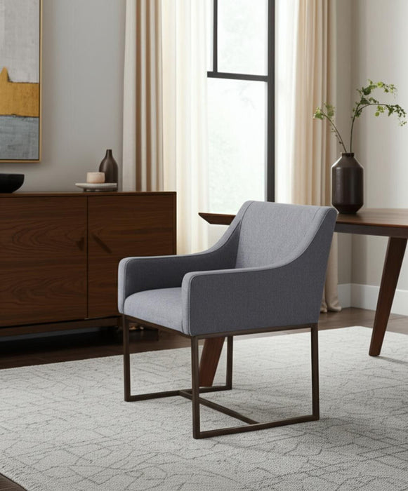 Upholstered Fabric Dining Chair With Arm - Gray