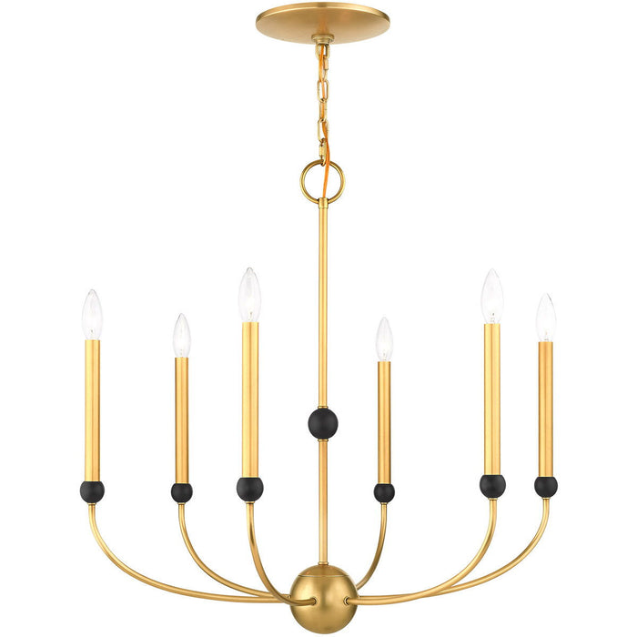 28" Six Light Dimmable Chandelier With Shades - Brass