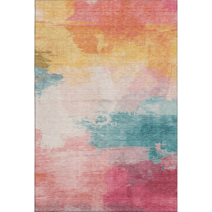 10' X 14' Abstract Washable Area Rug With UV Protection (694182) - Pink / Gold / Teal