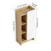 Giga freestanding bathroom side cabinet with single door and three open shelves in black, light oak, and white finish
