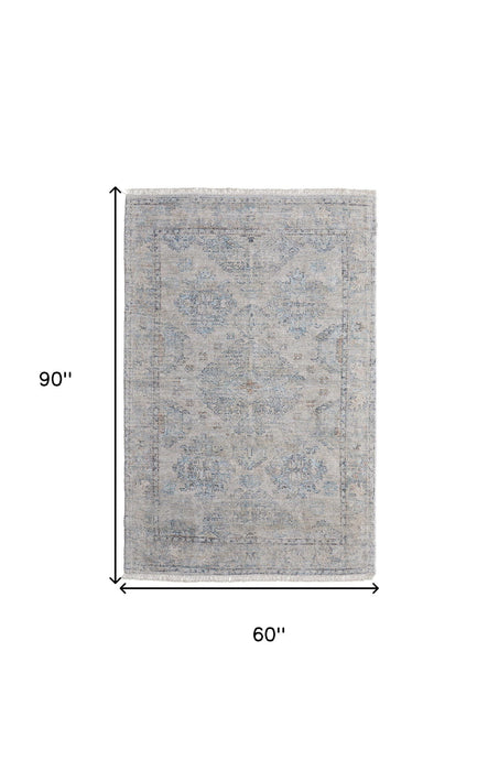 5' X 8' Oriental Hand Woven Distressed Area Rug With Fringe - Gray