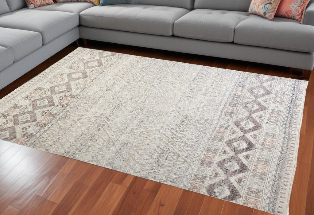 12' x 15' Geometric Hand Knotted Area Rug - Gray Ivory And Pink