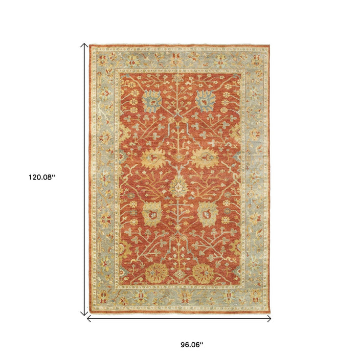 8' X 10' Wool Oriental Hand Knotted Area Rug - Red And Gray