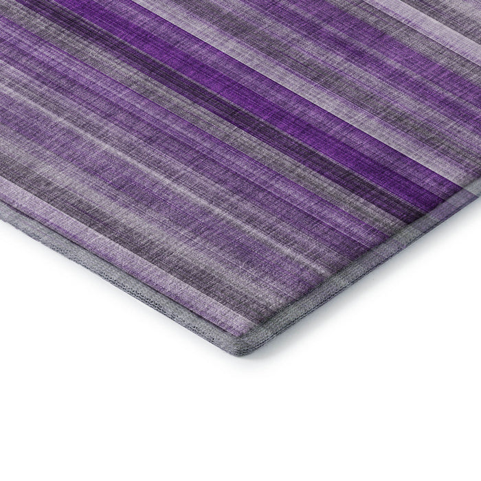 10' X 14' Striped Washable Area Rug With UV Protection (648406) - Purple / Ivory