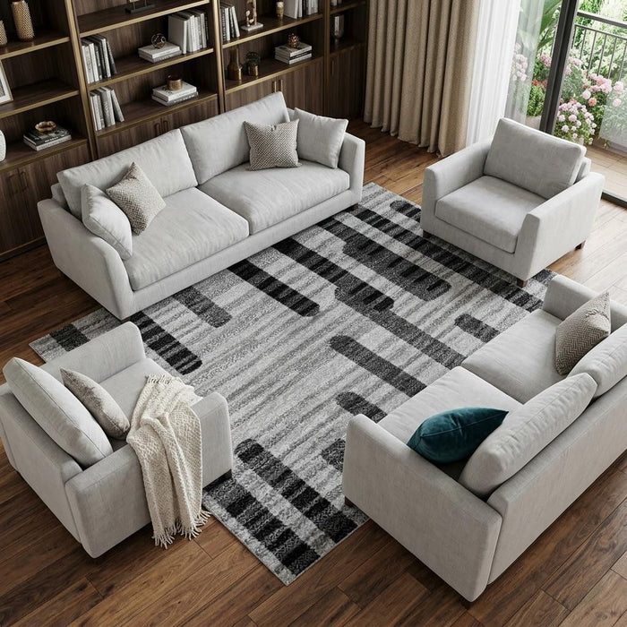 10' X 14' Geometric Washable Area Rug With UV Protection (678802) - Gray / Ivory