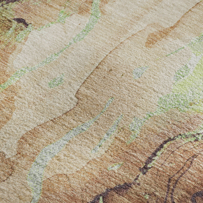 10' X 14' Abstract Washable Area Rug With UV Protection (701323) - Coffee / Mint Green / Beige