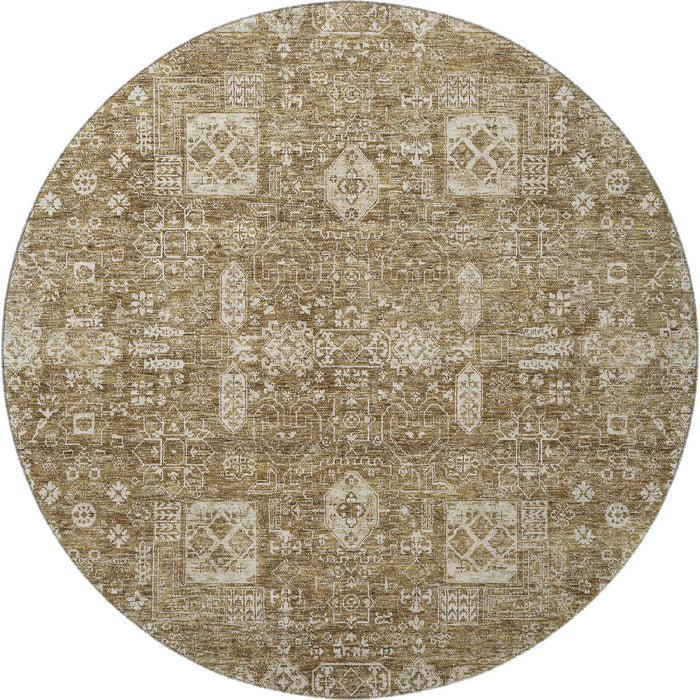8' Floral Washable Round Rug With UV Protection (653359) - Brown / Ivory