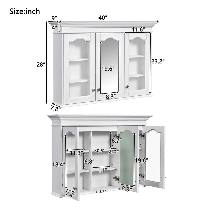 White Giga medicine cabinet with mirror door and adjustable shelves, wall-mounted bathroom storage unit.