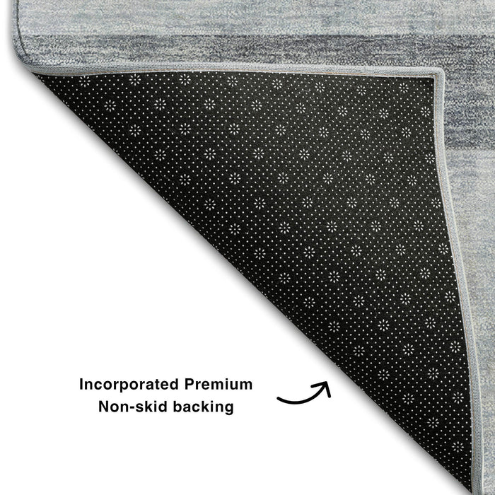 8' Abstract Washable Round Rug With UV Protection (649633) - Navy Blue / Ivory
