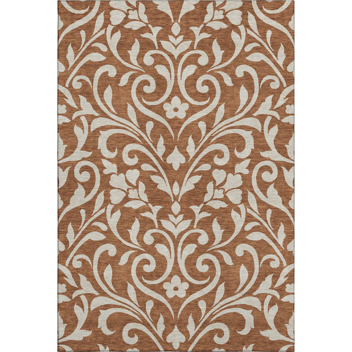 10' X 14' Floral Washable Area Rug With UV Protection (669636) - Rust / Beige