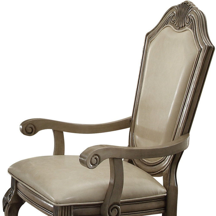 Upholstered Faux Leather Dining Arm Chairs (Set of 2) - Antiqued White