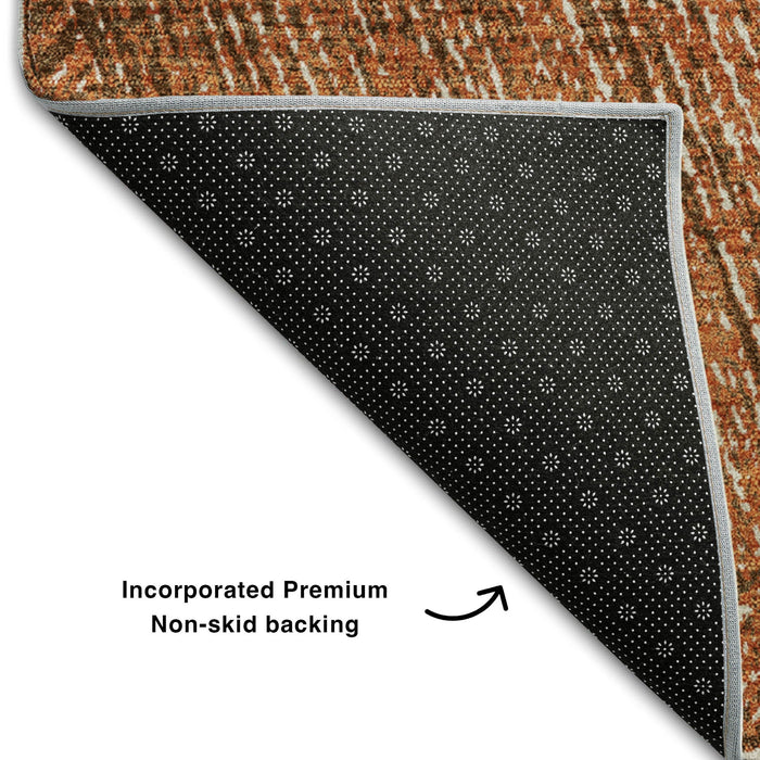 10' X 14' Abstract Washable Area Rug With UV Protection (678137) - Copper / Ivory