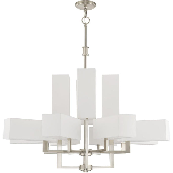 41" Twelve Light Dimmable Chandelier With Shades - Nickel